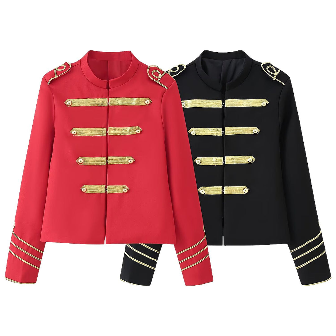 Damen Kurzblazer im Militärstil mit goldener Galonapplikation Drune