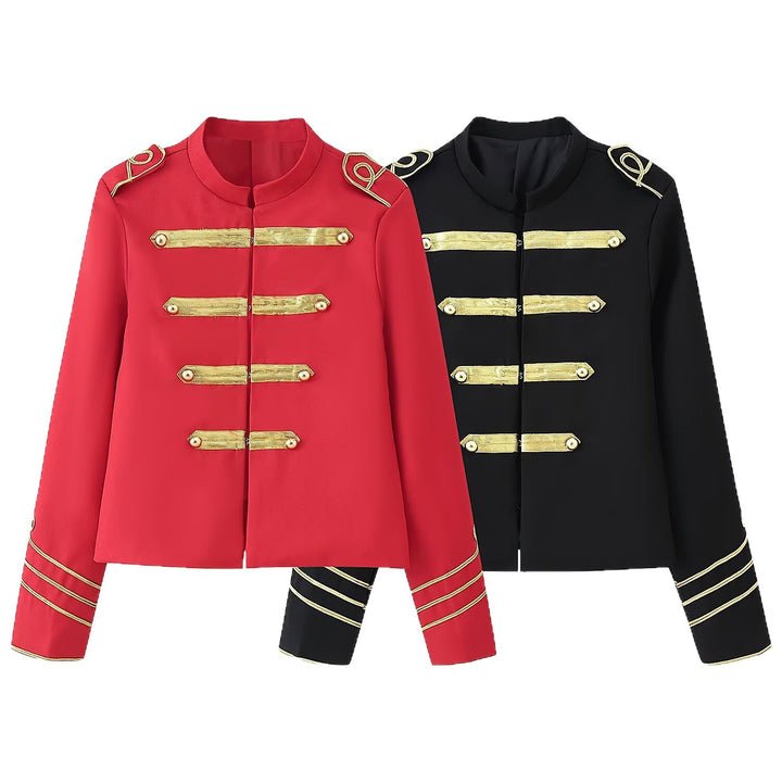 Damen Kurzblazer im Militärstil mit goldener Galonapplikation Drune