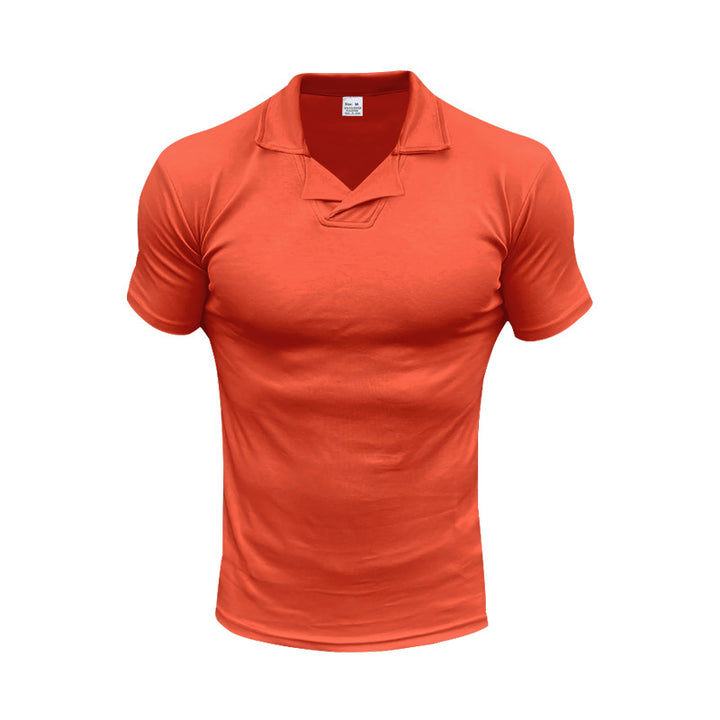 Herren nan schmal geschnittenes Kurzarm-Polo mit offenem Hemdkragen und elastischem Baumwollstretch Drune