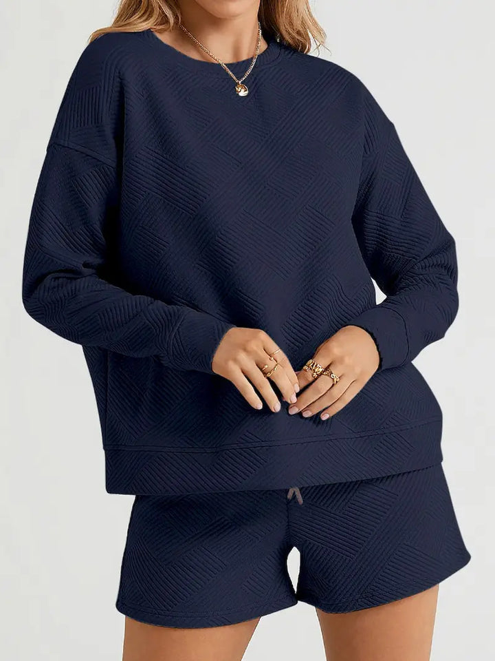 Damen Casual Sweatshirt und Shorts Set Drune