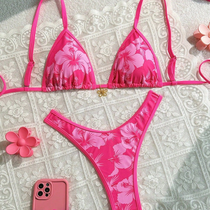 Damen Triangel-Bikini mit floralem Design und verstellbaren Trägern Drune