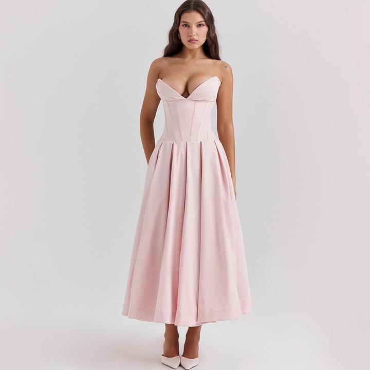 Damen Elegantes und figurbetontes Abendkleid mit tiefem Ausschnitt Drune