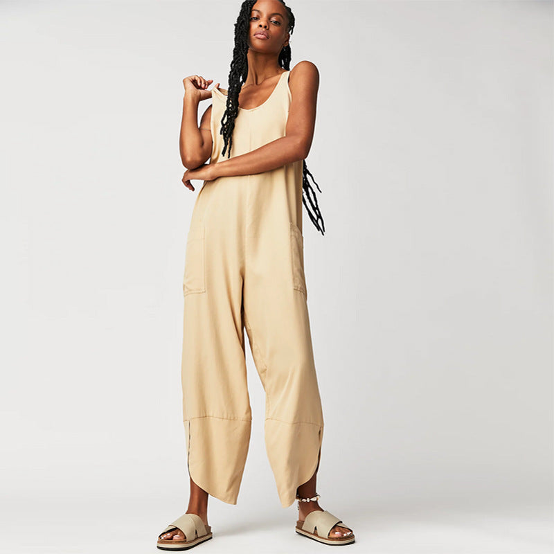 Damen Lässiger Jumpsuit mit weitem Bein und seitlichen Taschen Drune