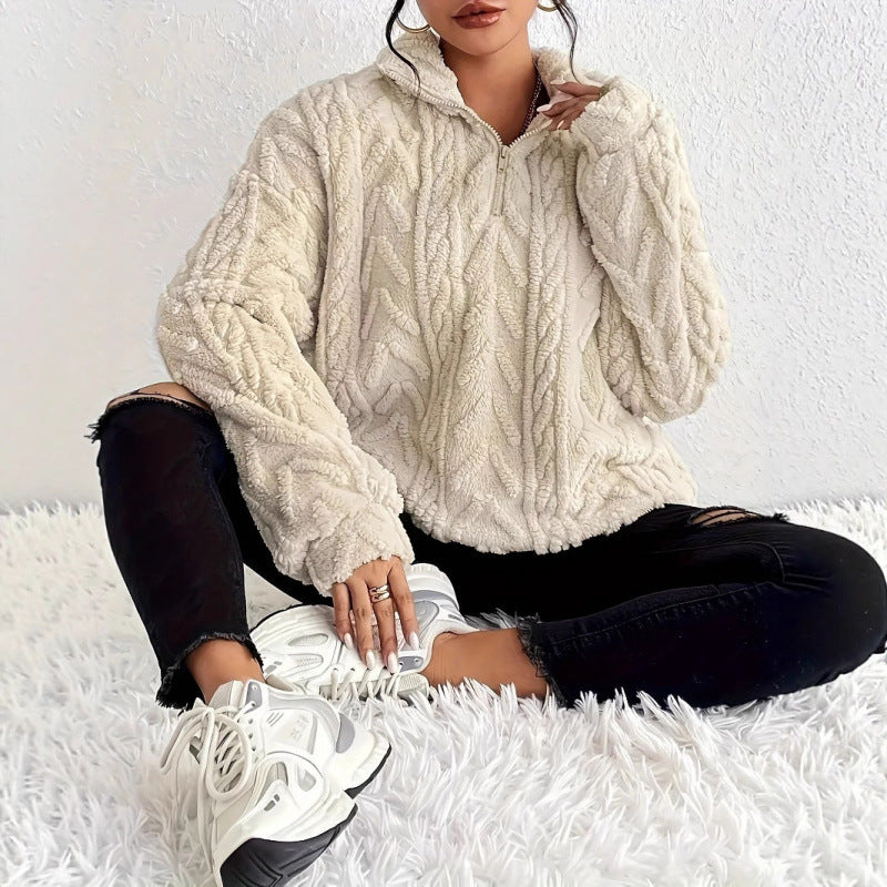 Damen kuscheliger Fleece-Pullover mit hochgeschlossenem Kragen und Reißverschluss Drune
