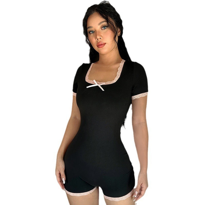 Damen Kurzarm-Schlafbody mit feinen Spitzenakzenten Drune