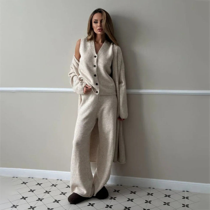Damen Loungewear-Set mit beeindruckendem Cardigan und weitem Hosenstil Drune