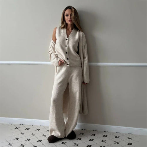 Damen Loungewear-Set mit beeindruckendem Cardigan und weitem Hosenstil Drune
