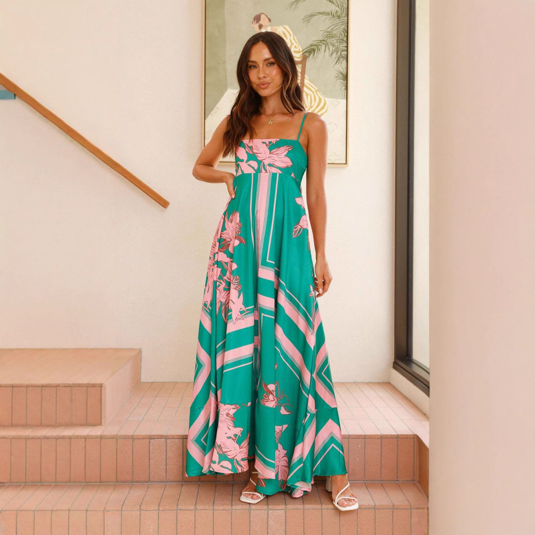 Damen Maxikleid mit elegantem floralem Design und schmalen Trägern Drune
