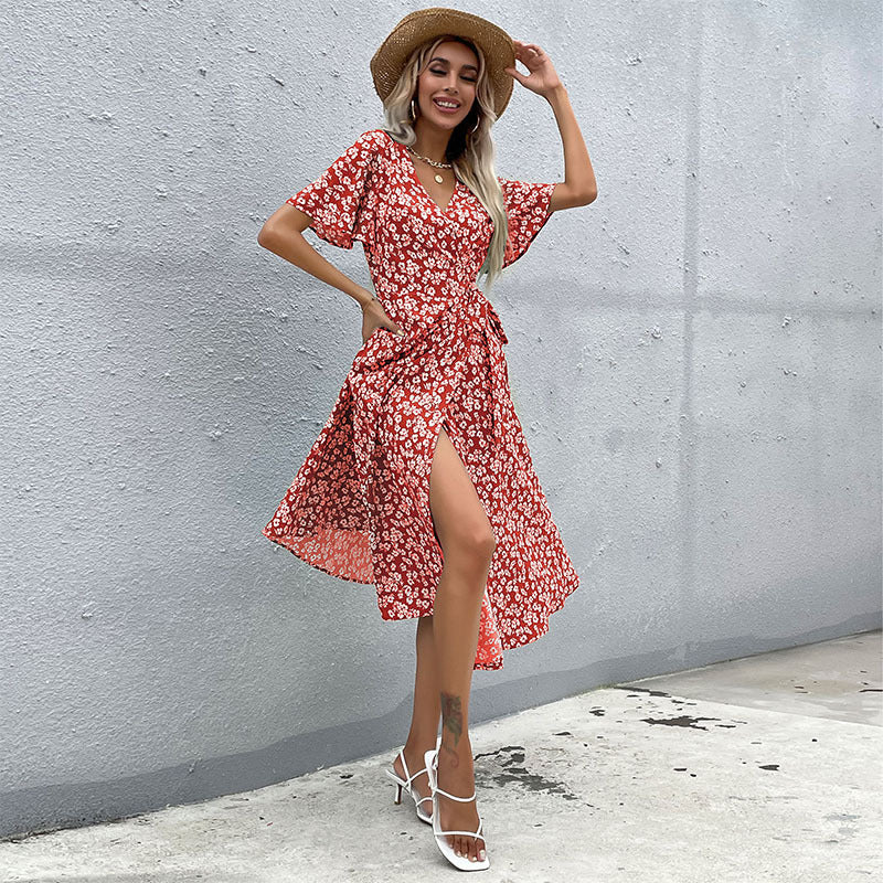 Damen Maxikleid mit floralem Schnitt und elegantem Schlitz Drune