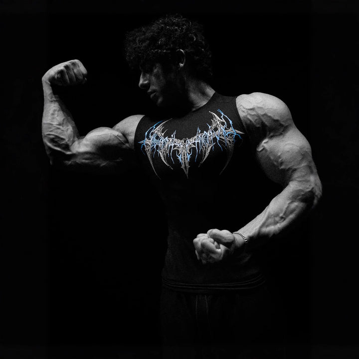 Herren nan figurbetontes Trainings-Tanktop mit tiefen Armausschnitten und filigranem Rückendruck Drune