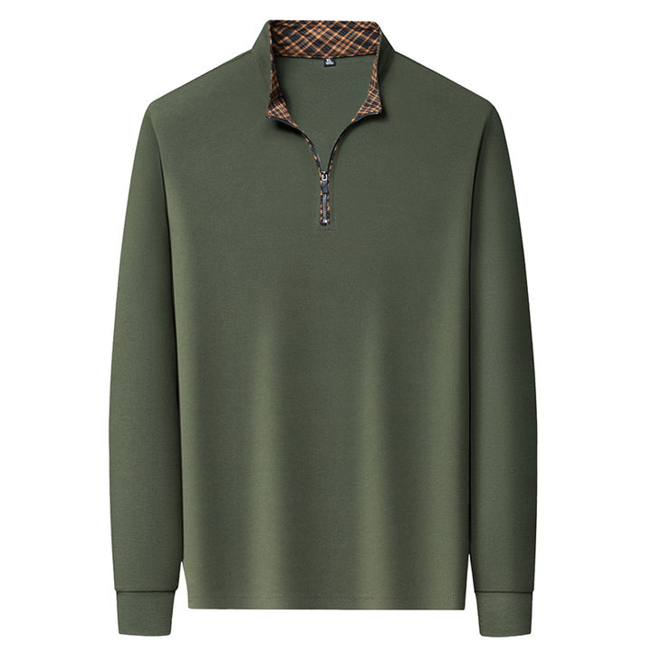 Herren Langarm-Halfzip-Pullover mit Troyerkragen und kariertem Innenkragen Drune