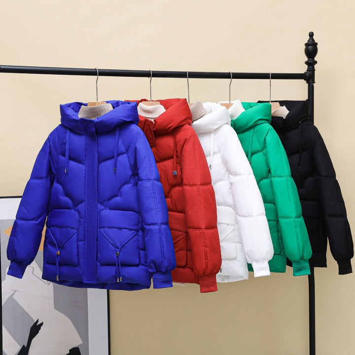 Damen gesteppte Winterjacke mit Kapuze und Herzdetails Drune