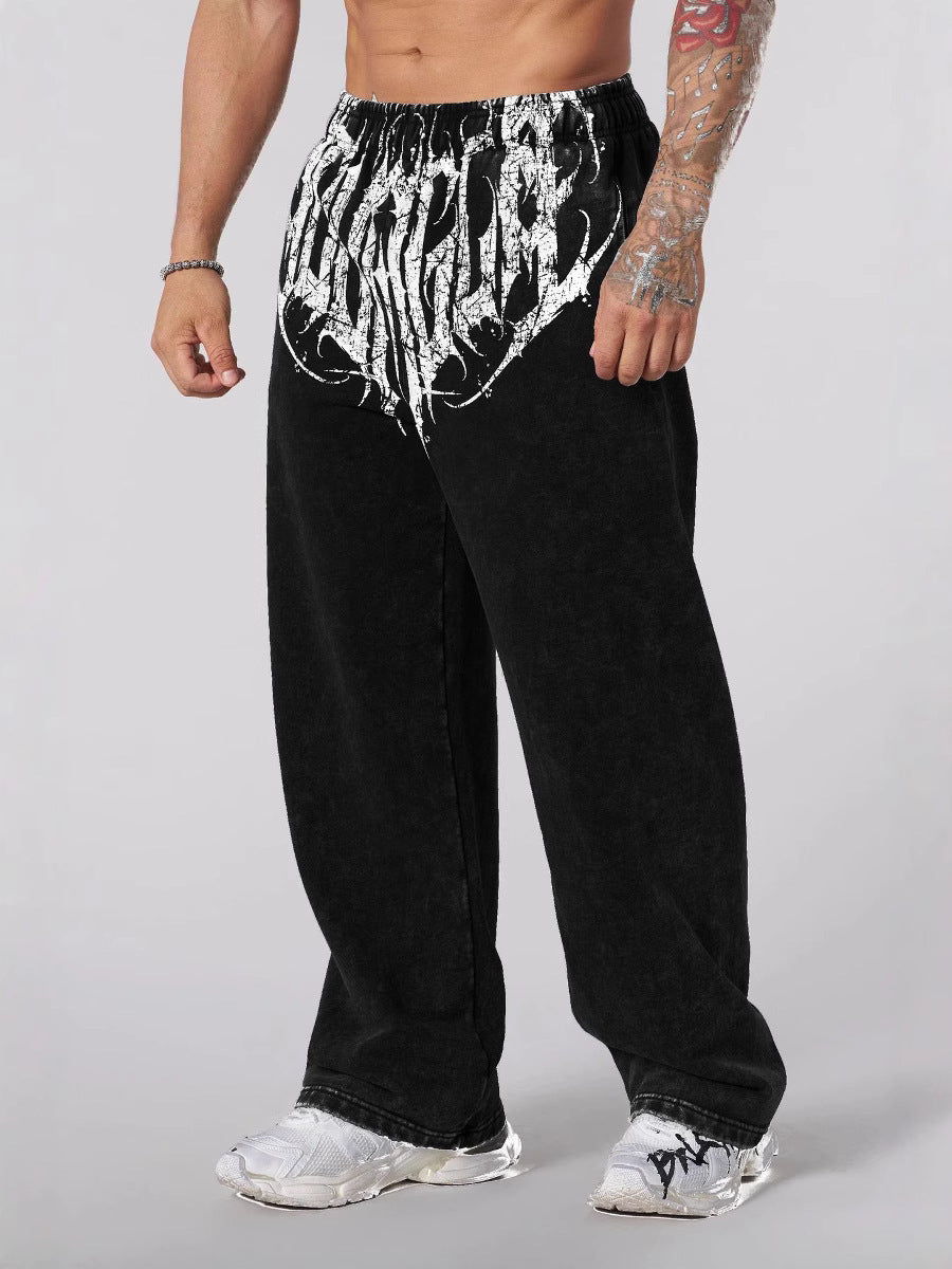 Herren nan weiche gewaschene Jogginghose mit weitem Schnitt und elastischem Bund Drune