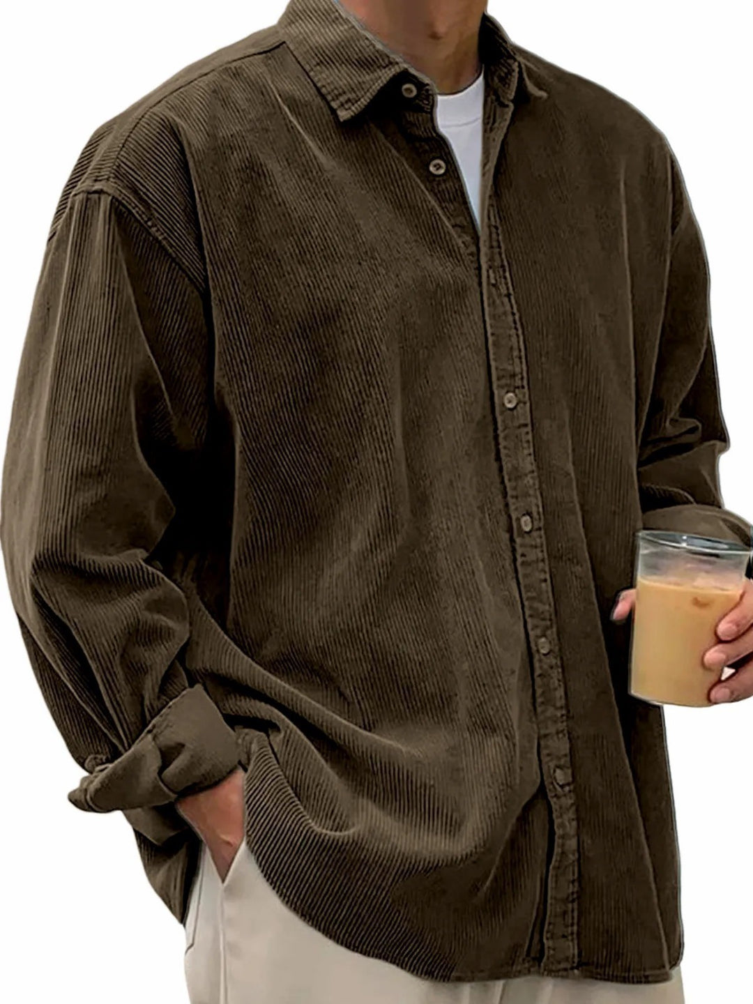 Herren Oversize Cord-Shirt aus feinem Cord mit durchgehendem Knopfverschluss und Kent-Kragen EB
