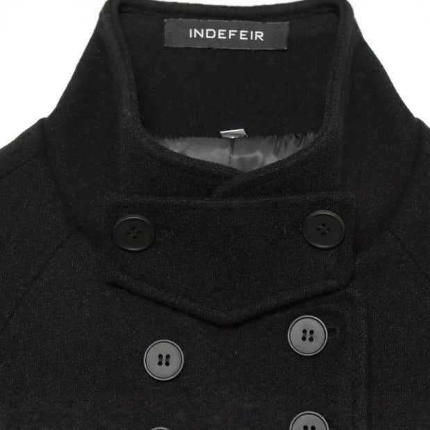 Damen Kurzer doppeltreihiger Wollmix‑Cape‑Mantel mit Stehkragen und Raglanärmeln Drune