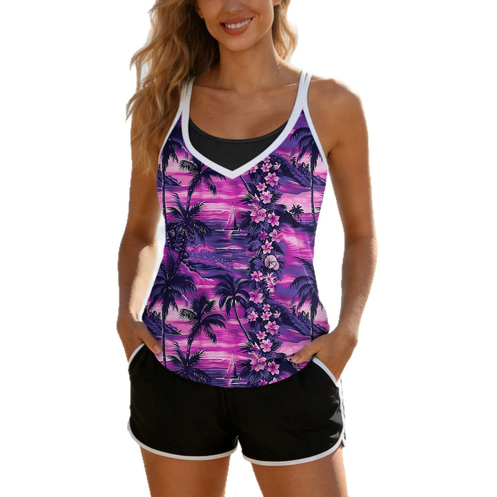 Damen Sportliches Tanktop mit floralen Mustern und bequemen Shorts Drune