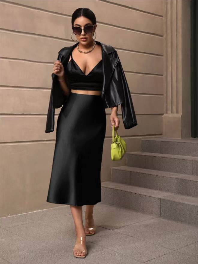 Damen Satin Rock mit schwingendem Saum und elegantem Schnitt Drune
