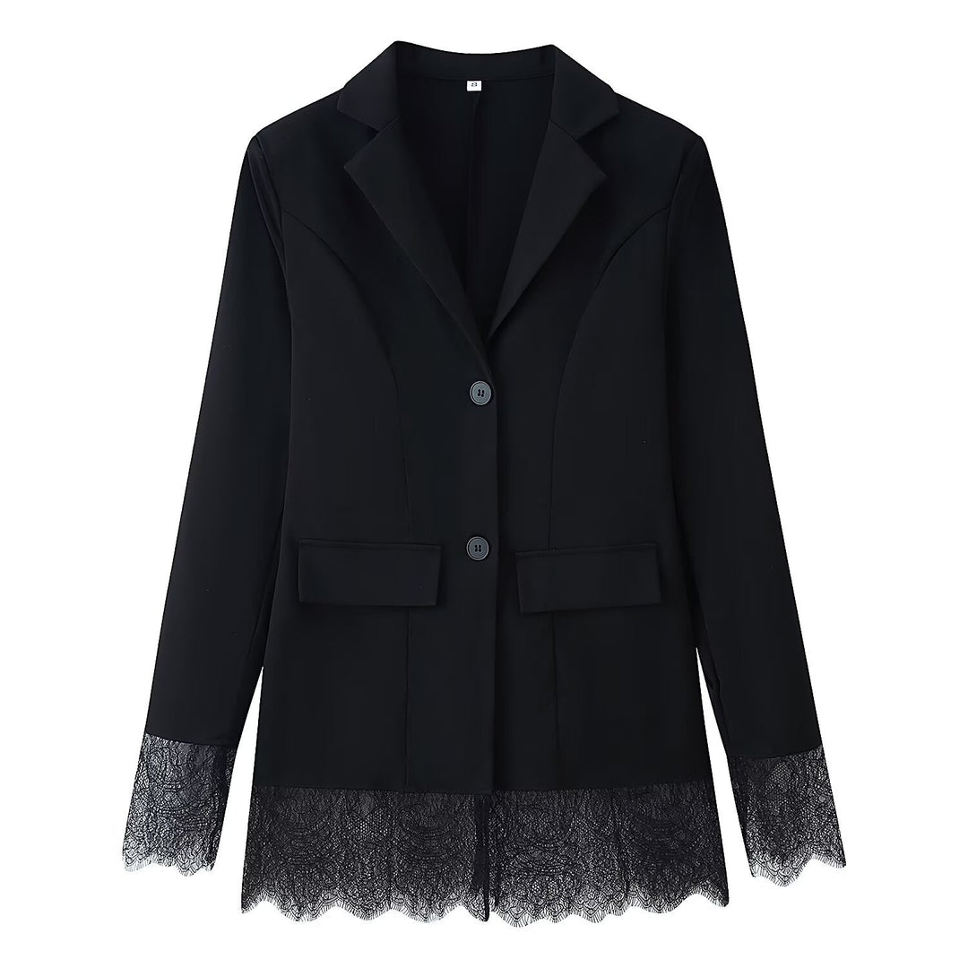 Damen 10+ taillierter Blazer mit Spitzenbesatz und Zwei‑Knopf‑Verschluss Drune