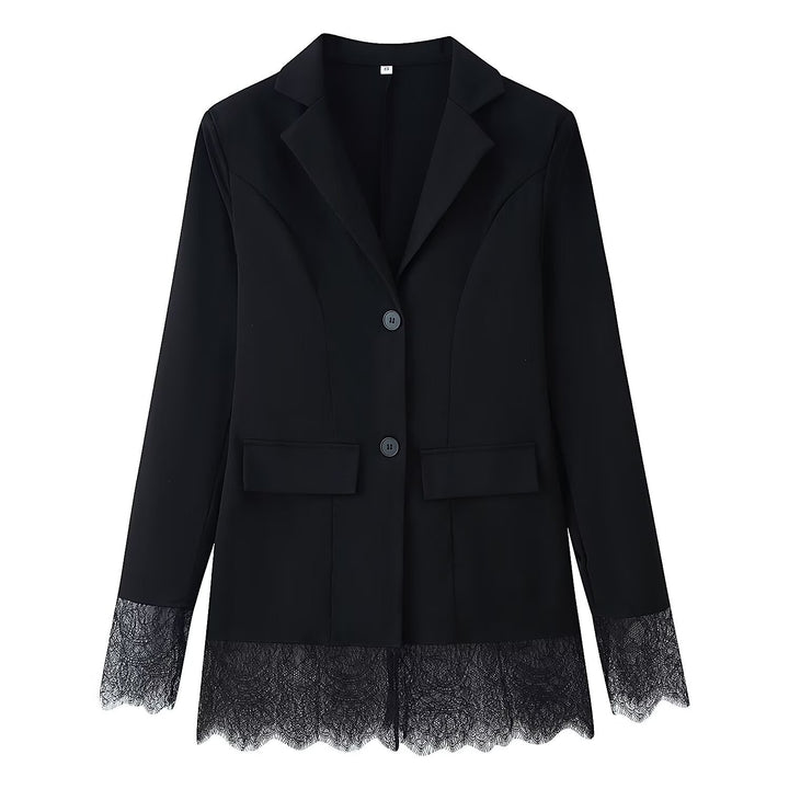 Damen 10+ taillierter Blazer mit Spitzenbesatz und Zwei‑Knopf‑Verschluss Drune