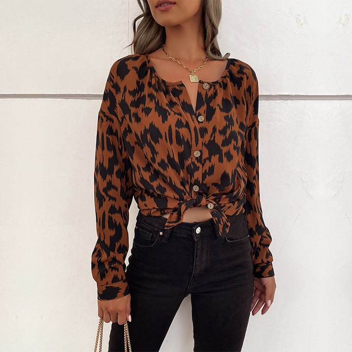 Damen Leopardenmuster Hemdbluse Drune