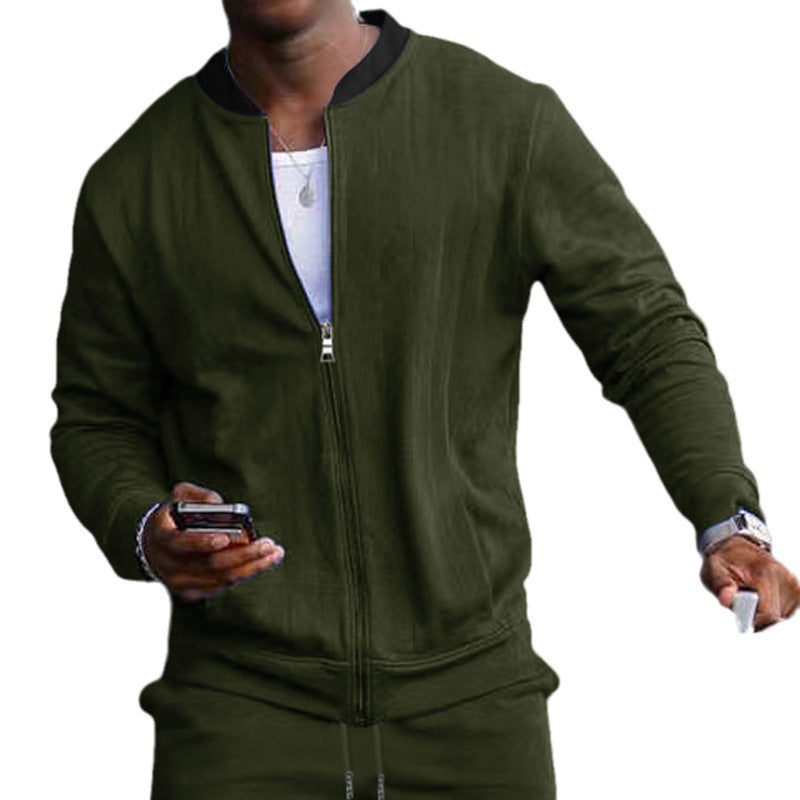 Herren Minimalistische Bomberjacke mit durchgehendem Reißverschluss, geripptem Stehkragen & Eingrifftaschen Drune