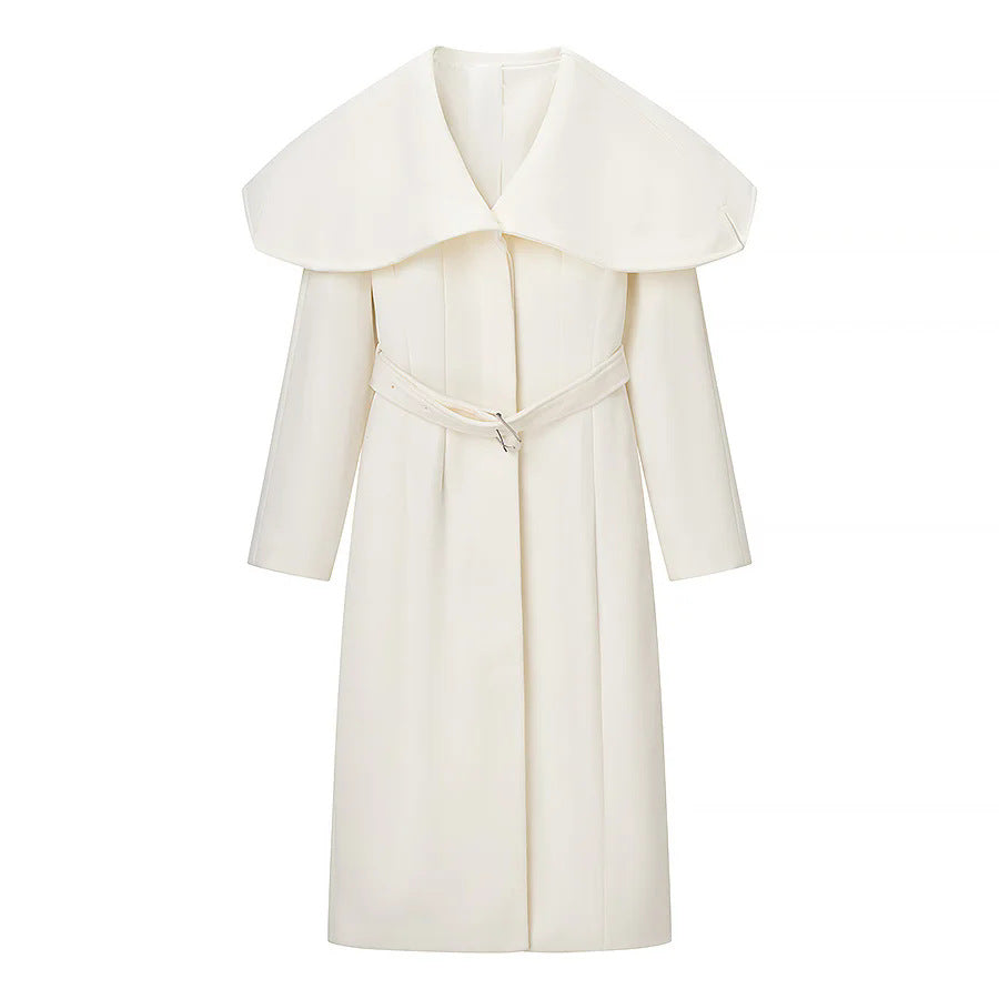 Damen nan eleganter Mantel mit übergroßem Cape-Kragen und Taillengürtel Drune