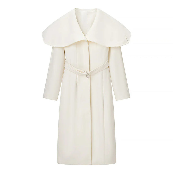 Damen nan eleganter Mantel mit übergroßem Cape-Kragen und Taillengürtel Drune