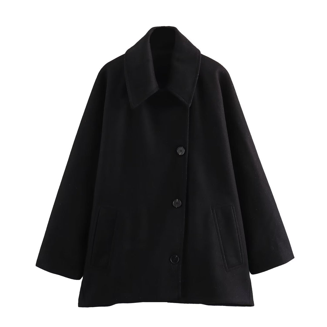 Damen Oversized Wollmix Boxy-Kurzmantel mit Reverskragen und Eingrifftaschen Drune