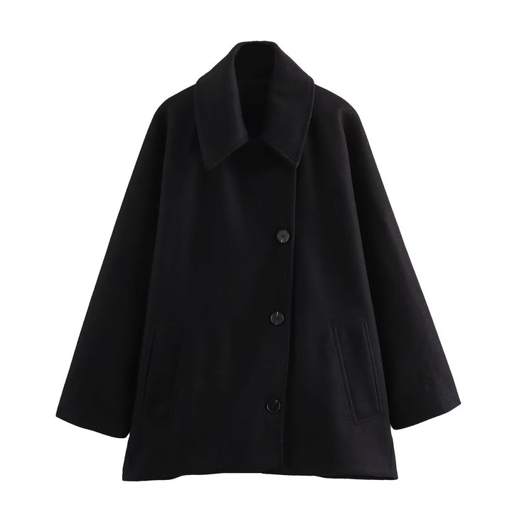 Damen Oversized Wollmix Boxy-Kurzmantel mit Reverskragen und Eingrifftaschen Drune