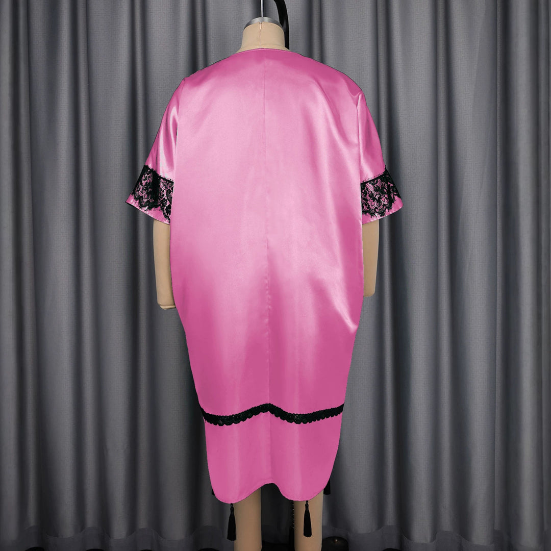 Damen Elegante Satin-Kaftanrobe mit Spitzenakzenten Drune