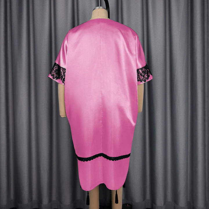 Damen Elegante Satin-Kaftanrobe mit Spitzenakzenten Drune