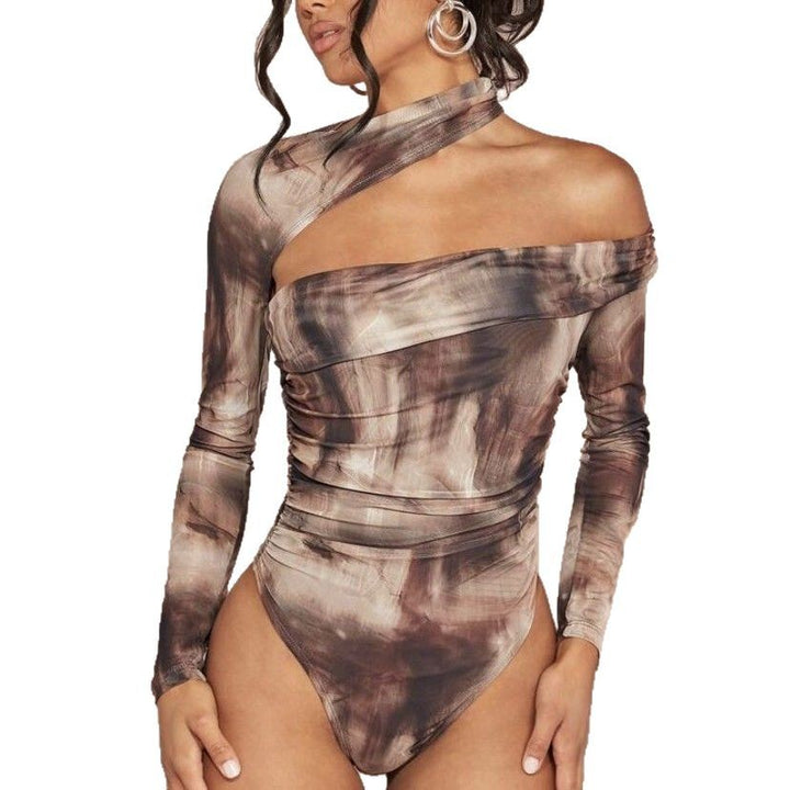 Damen Hochgeschlossener Bodysuit mit asymmetrischem Schnitt und raffinierten Drapierungen Drune