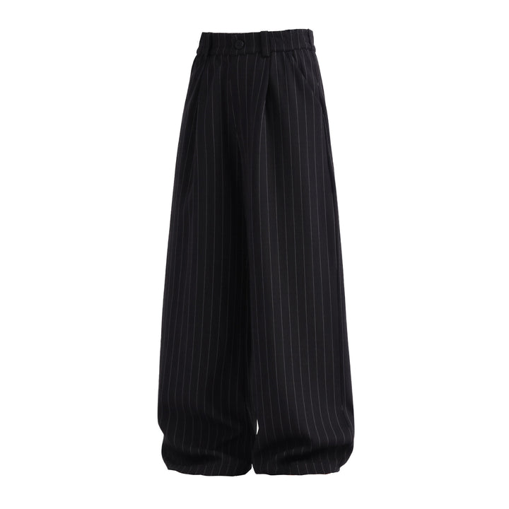 Damen Weite High‑Waist Plissee-Anzughose mit Nadelstreifen und Bundfalten Drune
