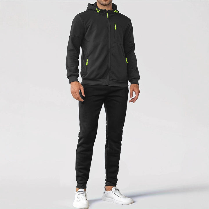 Herren technische Kapuzenjacke mit durchgehendem Frontreißverschluss, Brusttasche mit Reißverschluss und elastischen Bündchen Drune