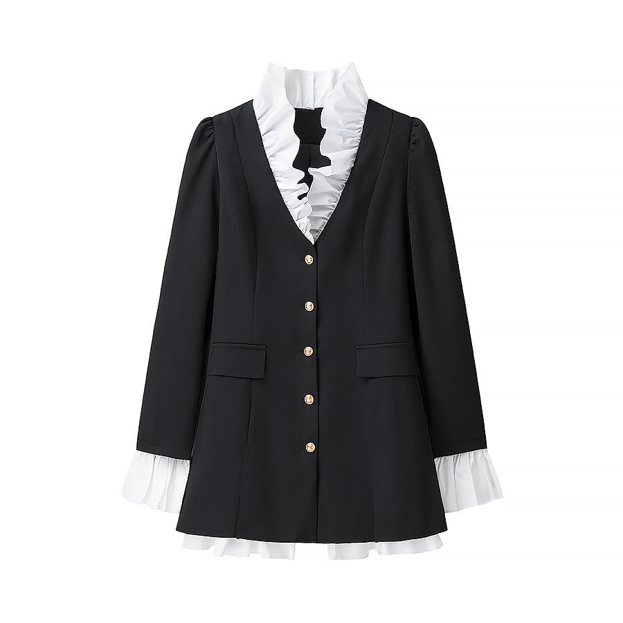 Damen modische Blazerjacke mit Rüschendetails und eleganten Knöpfen Drune