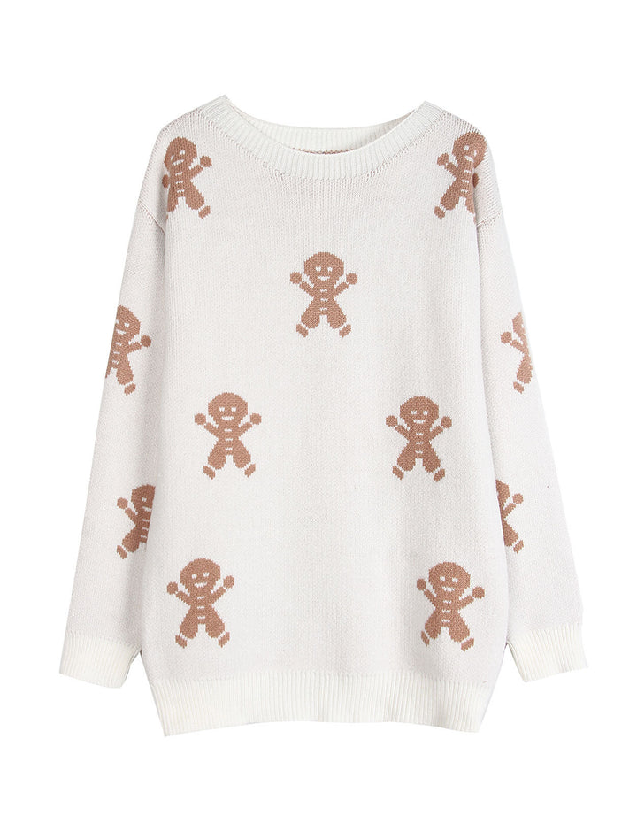 Damen Strickpullover mit festlichem Lebkuchenmotiv und weitem Schnitt Drune