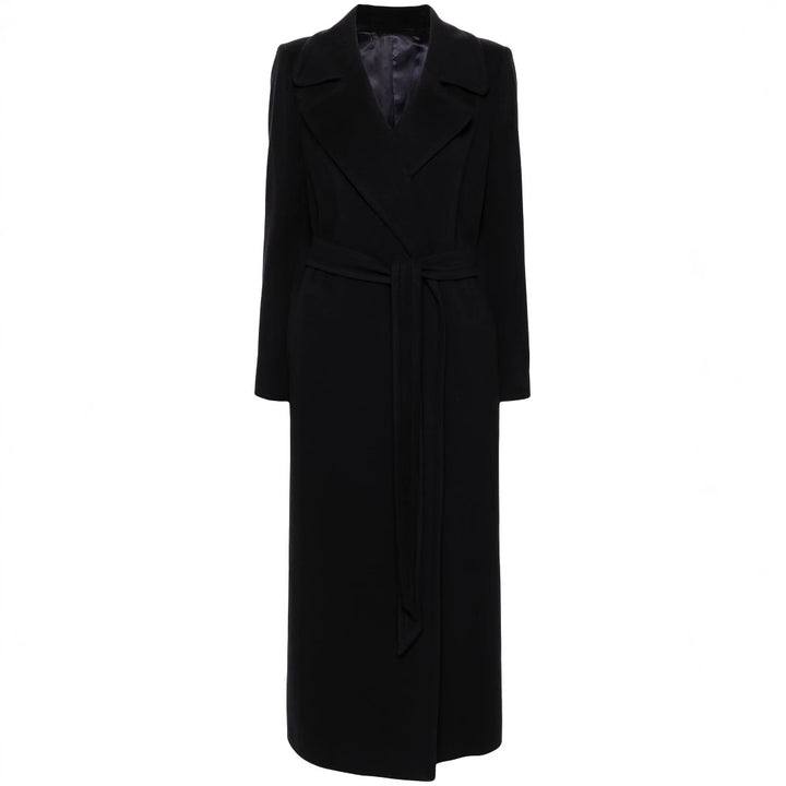 Damen Langer Wickelcoat aus Wollmix mit Bindegürtel und breitem Revers Drune