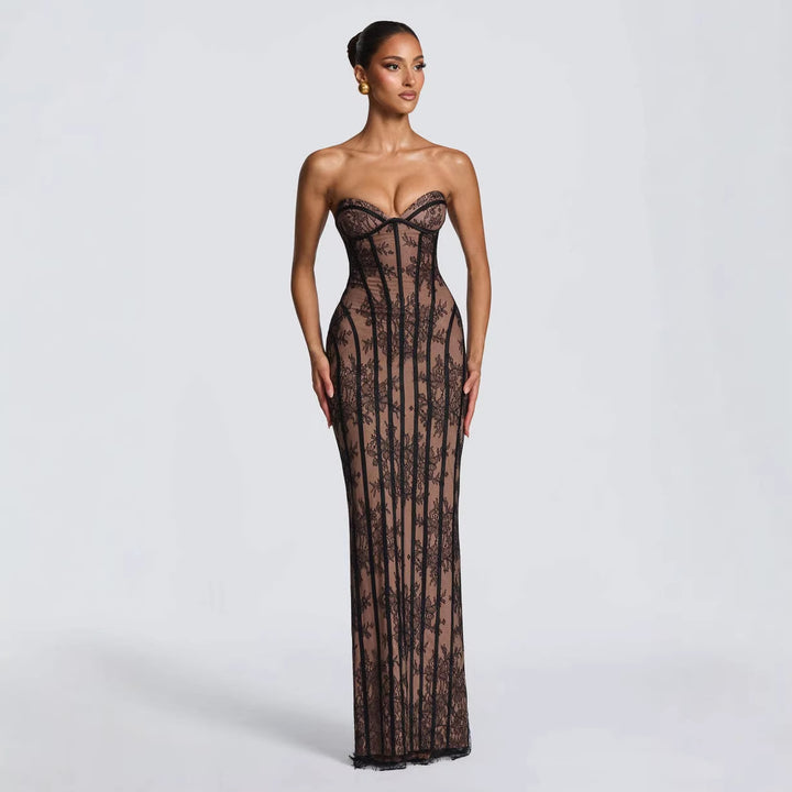 Damen Elegantes Spitzenkleid im figurbetonten Design Drune