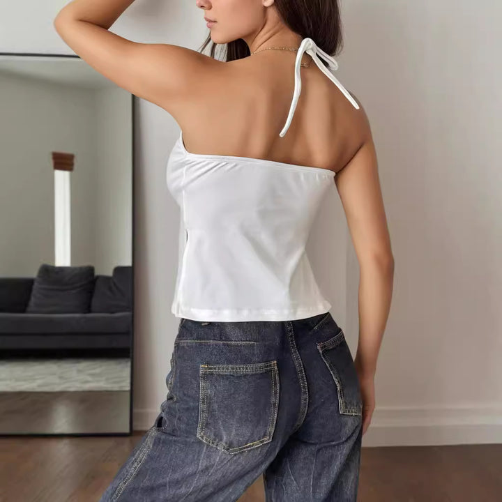 Damen Halter-Top mit gerafftem V-Ausschnitt und lässigem Schnitt Drune