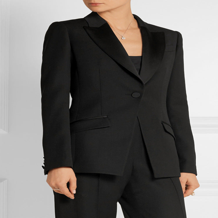 Damen Taillierter Ein-Knopf‑Blazer mit Satinbesatz und konturierter Nahtführung Drune