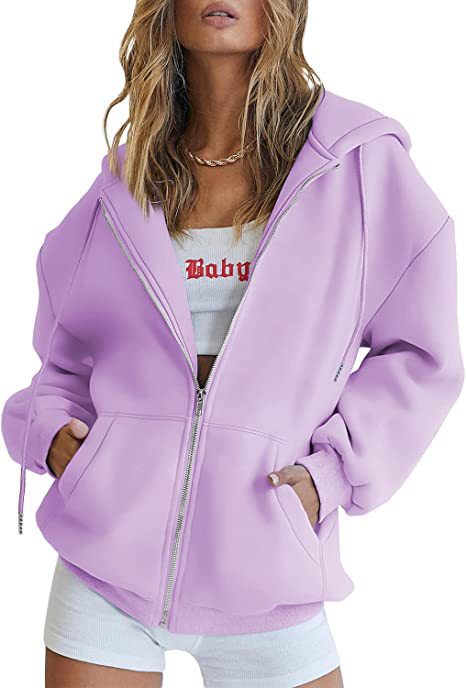 Damen nan oversized Kapuzenjacke mit durchgehendem Reißverschluss Kängurutaschen und weichem Sweatmaterial Drune