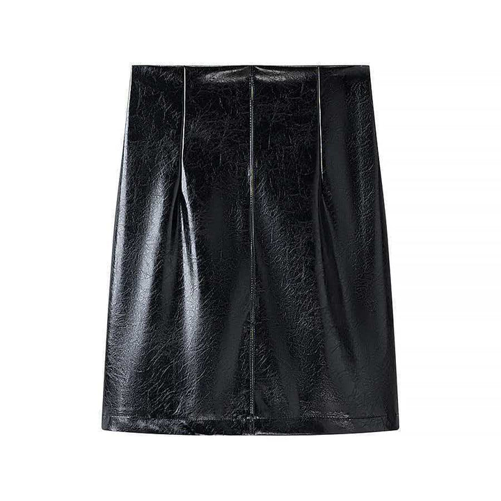 Damen Langer Lackleder-Blazer mit taillierter Silhouette, tiefem V‑Ausschnitt und Zierknöpfen Drune