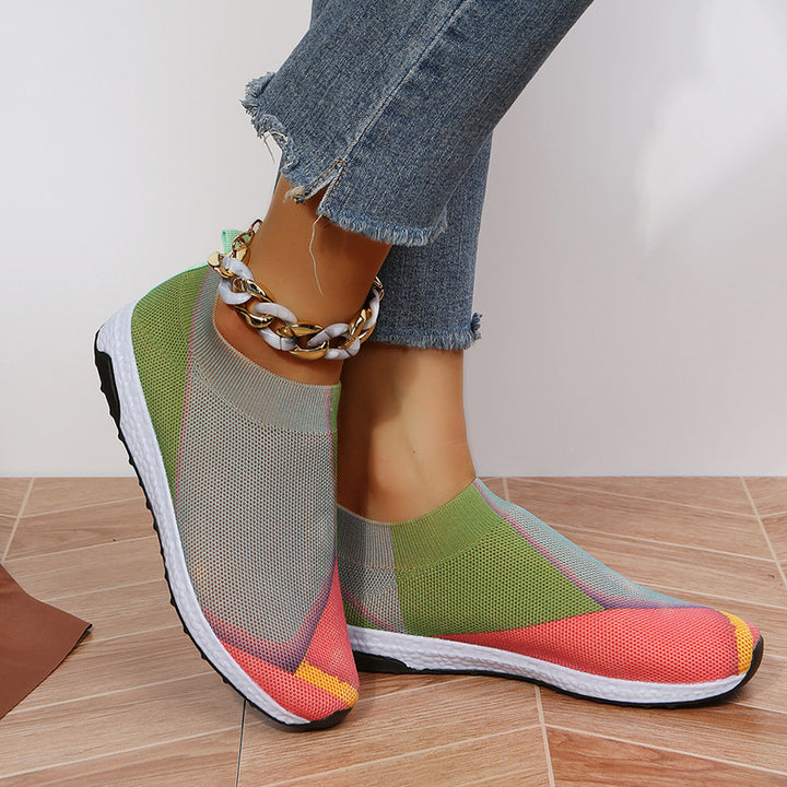 Damen Leichte Strick-Slipper-Sneaker ohne Schnürung mit atmungsaktivem Mesh und gedämpfter Plateausohle Drune
