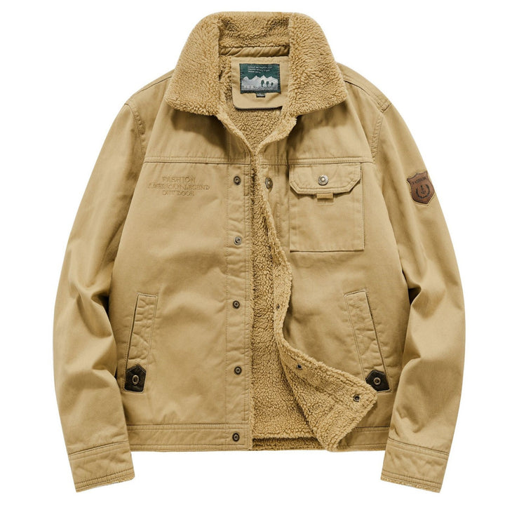 Herren Sherpa-gefütterte Canvas-Fieldjacke mit Hemdkragen und Utility-Taschen Drune