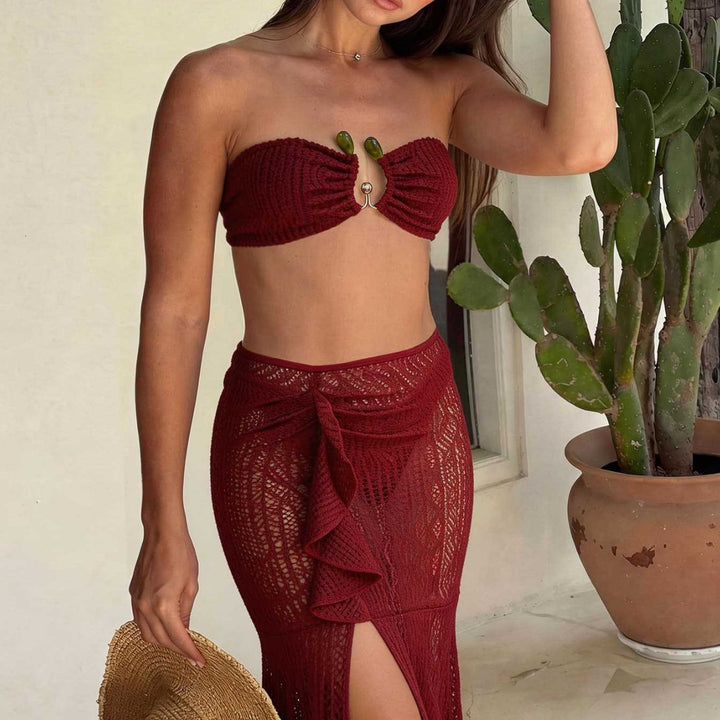 Damen Bandeau-Bikini mit Rüschenrock und elegantem Verschluss Drune