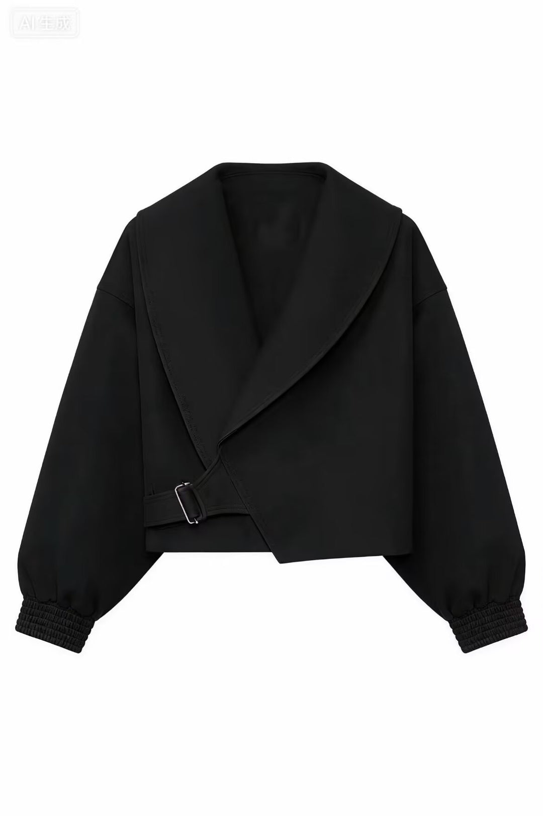 Damen Kurze Oversized Jacke mit breitem Schalkragen, Ballonärmeln und Taillenriegel Drune