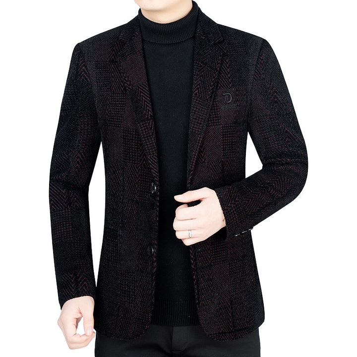 Herren Slim-Fit Samtstruktur-Sakko mit Glencheck-Optik Drune