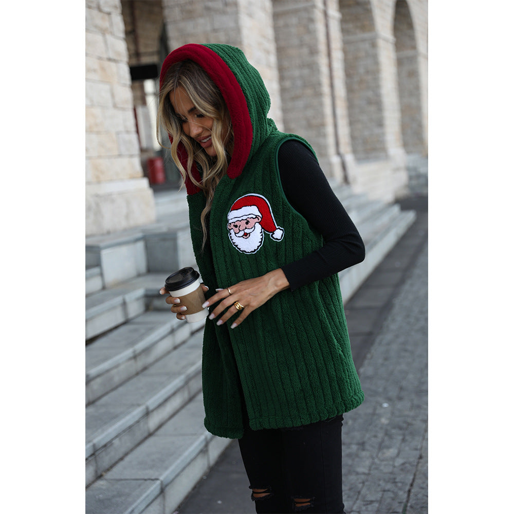 Damen Kuschelige Fleece-Weste mit Kapuze und festlicher Stickerei Drune