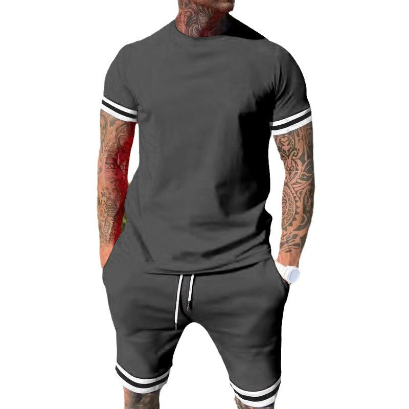 Herren nan sportliches Freizeitset aus Baumwolljersey mit Rundhalsshirt und Kordel-Kurzhose Drune