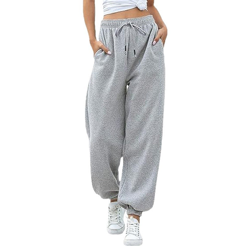 Damen nan weite High-Waist Jogginghose aus weichem Fleece mit elastischem Bund, Eingrifftaschen und engen Saumbündchen Drune
